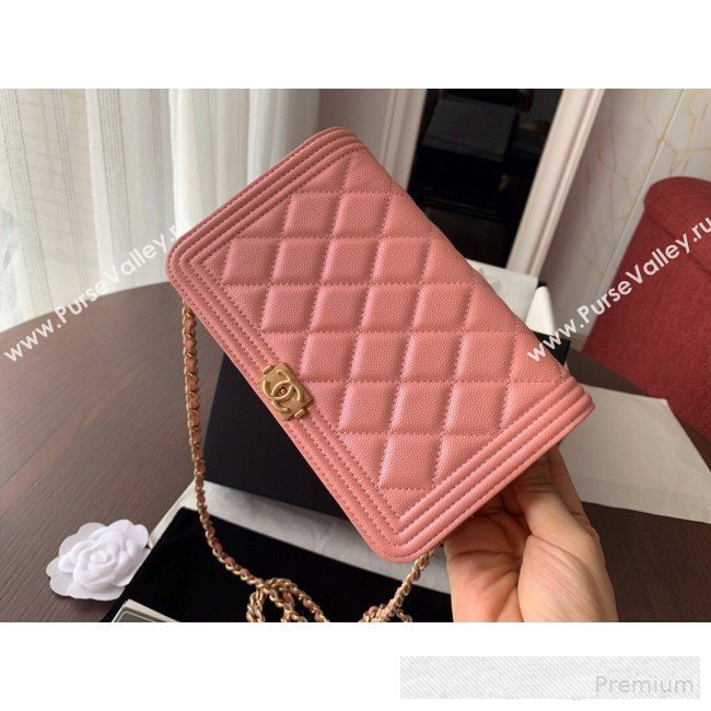 Chanel Iridescent Grained Calfskin Boy Wallet On Chain WOC A80287 Pink 2019 (BLWX-9062408)