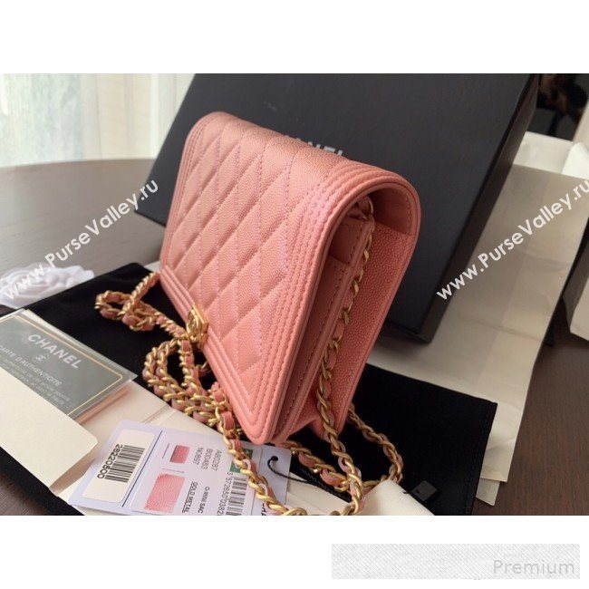 Chanel Iridescent Grained Calfskin Boy Wallet On Chain WOC A80287 Pink 2019 (BLWX-9062408)