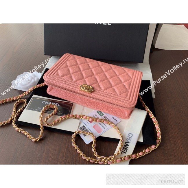 Chanel Iridescent Grained Calfskin Boy Wallet On Chain WOC A80287 Pink 2019 (BLWX-9062408)