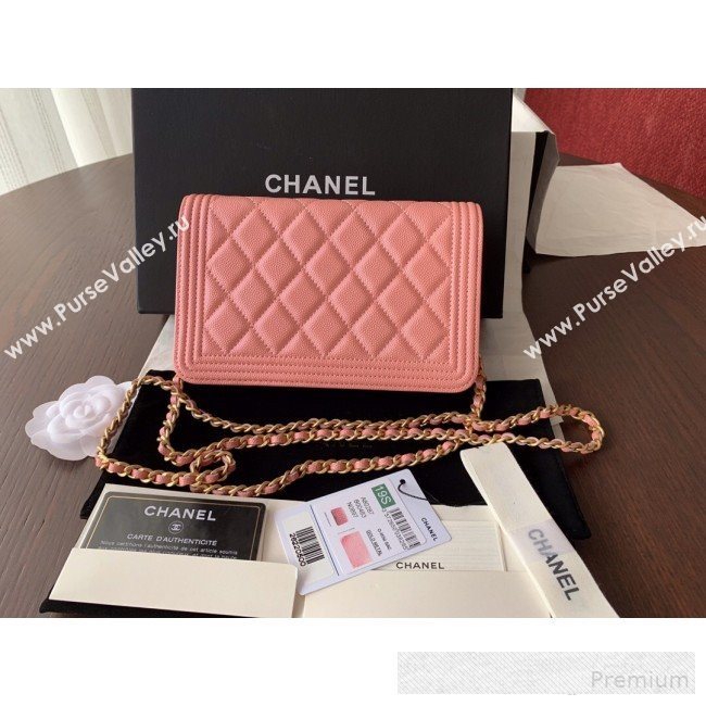 Chanel Iridescent Grained Calfskin Boy Wallet On Chain WOC A80287 Pink 2019 (BLWX-9062408)