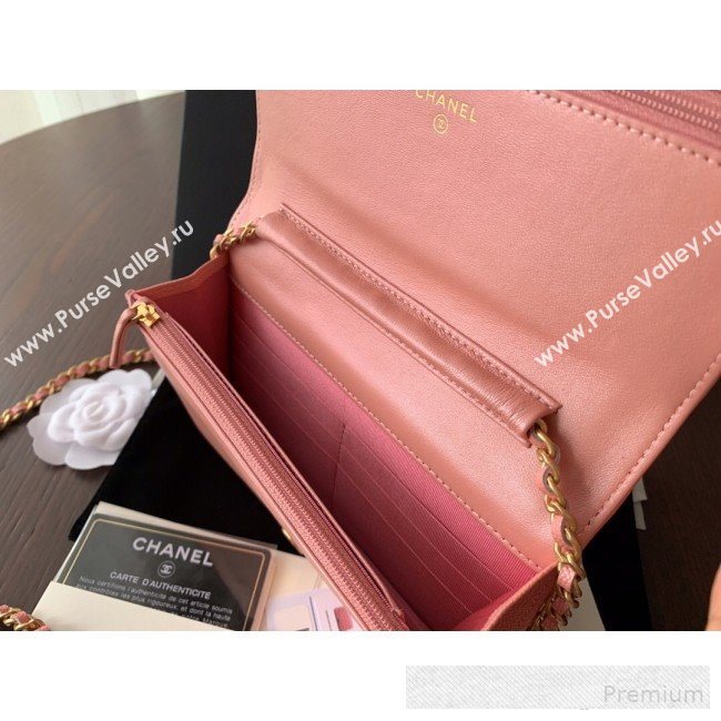 Chanel Iridescent Grained Calfskin Boy Wallet On Chain WOC A80287 Pink 2019 (BLWX-9062408)