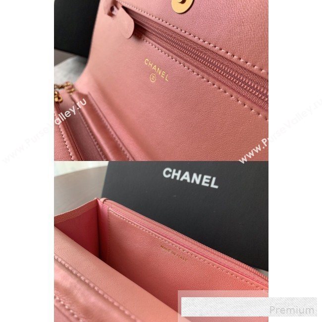 Chanel Iridescent Grained Calfskin Boy Wallet On Chain WOC A80287 Pink 2019 (BLWX-9062408)