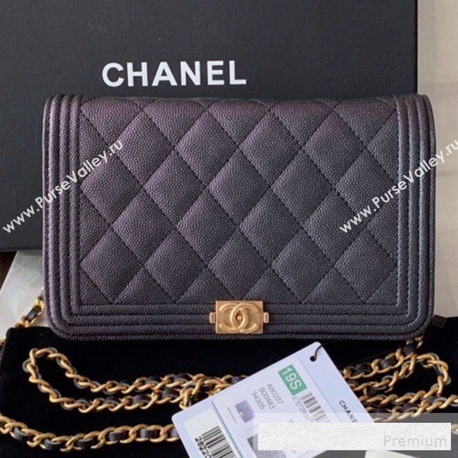 Chanel Iridescent Grained Calfskin Boy Wallet On Chain WOC A80287 Black 2019 (BLWX-9062410)