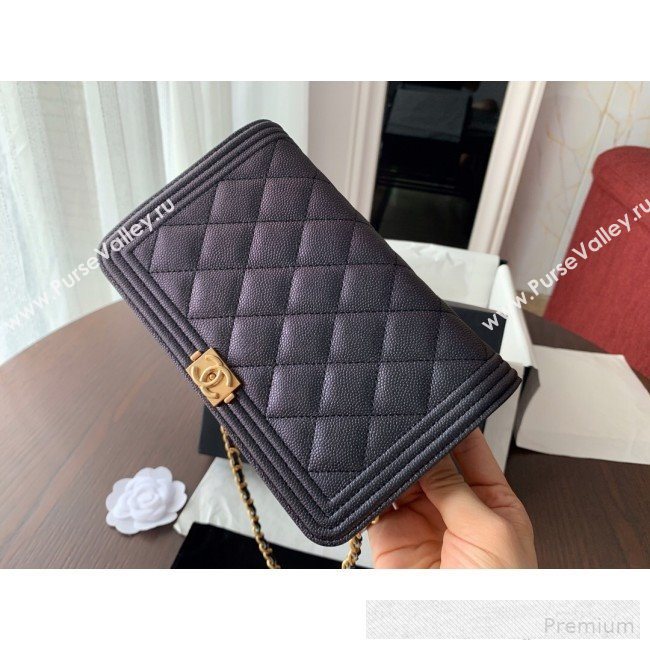 Chanel Iridescent Grained Calfskin Boy Wallet On Chain WOC A80287 Black 2019 (BLWX-9062410)