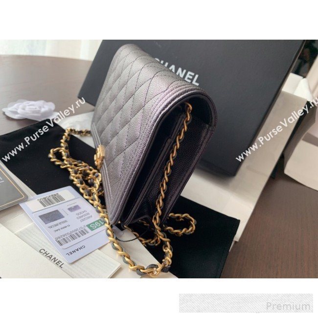 Chanel Iridescent Grained Calfskin Boy Wallet On Chain WOC A80287 Black 2019 (BLWX-9062410)