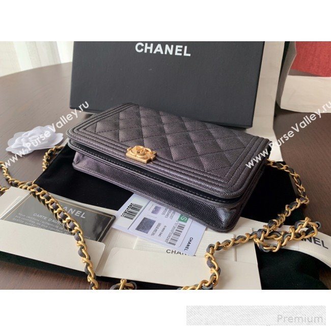 Chanel Iridescent Grained Calfskin Boy Wallet On Chain WOC A80287 Black 2019 (BLWX-9062410)