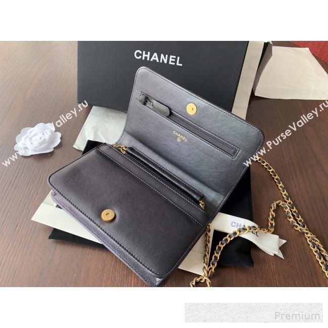 Chanel Iridescent Grained Calfskin Boy Wallet On Chain WOC A80287 Black 2019 (BLWX-9062410)