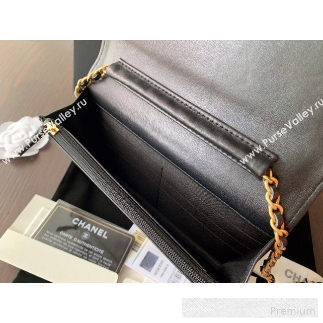 Chanel Iridescent Grained Calfskin Boy Wallet On Chain WOC A80287 Black 2019 (BLWX-9062410)