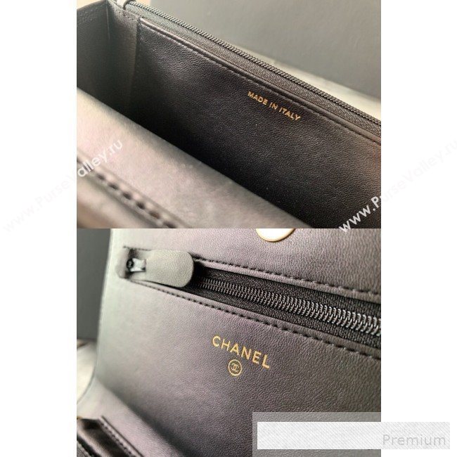 Chanel Iridescent Grained Calfskin Boy Wallet On Chain WOC A80287 Black 2019 (BLWX-9062410)