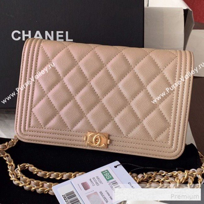 Chanel Iridescent Grained Calfskin Boy Wallet On Chain WOC A80287 Nude 2019 (BLWX-9062411)