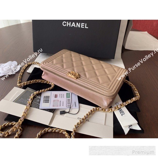 Chanel Iridescent Grained Calfskin Boy Wallet On Chain WOC A80287 Nude 2019 (BLWX-9062411)