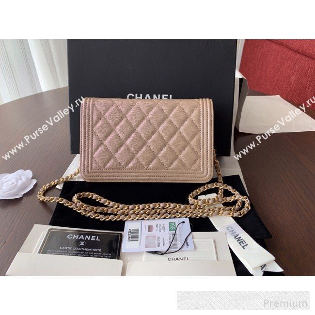 Chanel Iridescent Grained Calfskin Boy Wallet On Chain WOC A80287 Nude 2019 (BLWX-9062411)