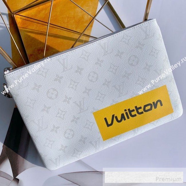 Louis Vuitton Mens LV Logos Zipped Pochette Chaine Pouch GM M68310 White 2019 (KD-9062416)