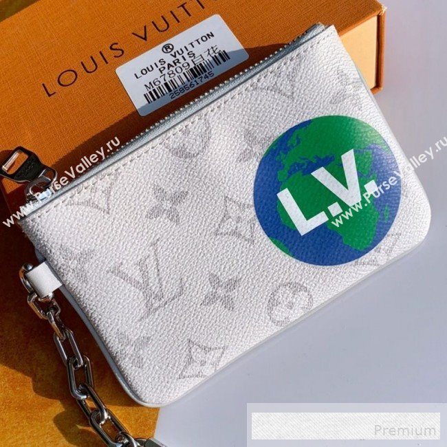 Louis Vuitton Mens LV Logos Zipped Pochette Chaine Pouch PM M67809 White 2019 (KD-9062417)