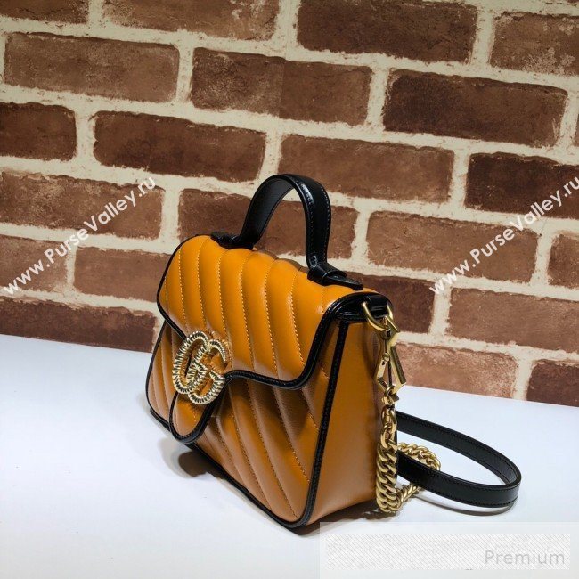 Gucci GG Diagonal Marmont Leather Mini Top Handle Bag 583571 Cognac Brown 2019 (DLH-9062418)