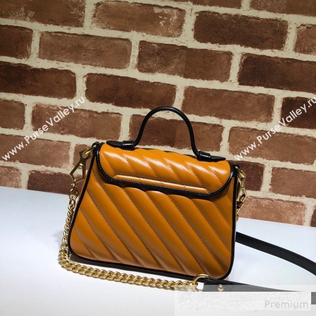 Gucci GG Diagonal Marmont Leather Mini Top Handle Bag 583571 Cognac Brown 2019 (DLH-9062418)