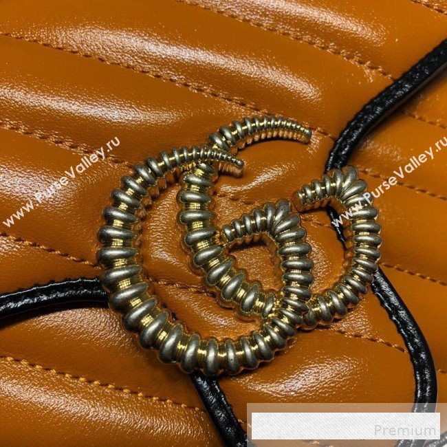 Gucci GG Diagonal Marmont Leather Mini Top Handle Bag 583571 Cognac Brown 2019 (DLH-9062418)