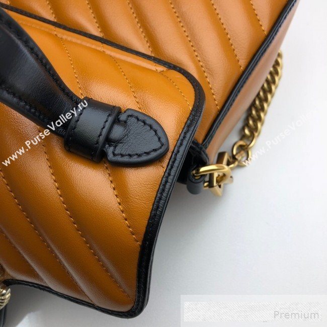 Gucci GG Diagonal Marmont Leather Mini Top Handle Bag 583571 Cognac Brown 2019 (DLH-9062418)