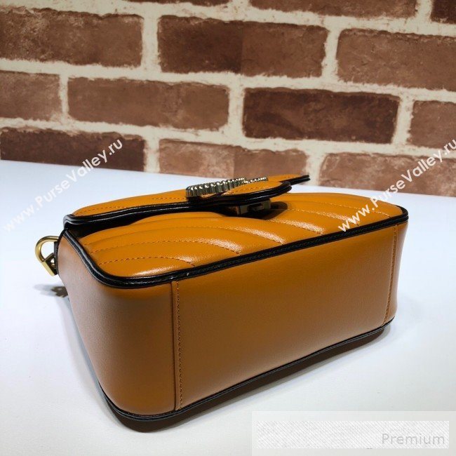Gucci GG Diagonal Marmont Leather Mini Top Handle Bag 583571 Cognac Brown 2019 (DLH-9062418)