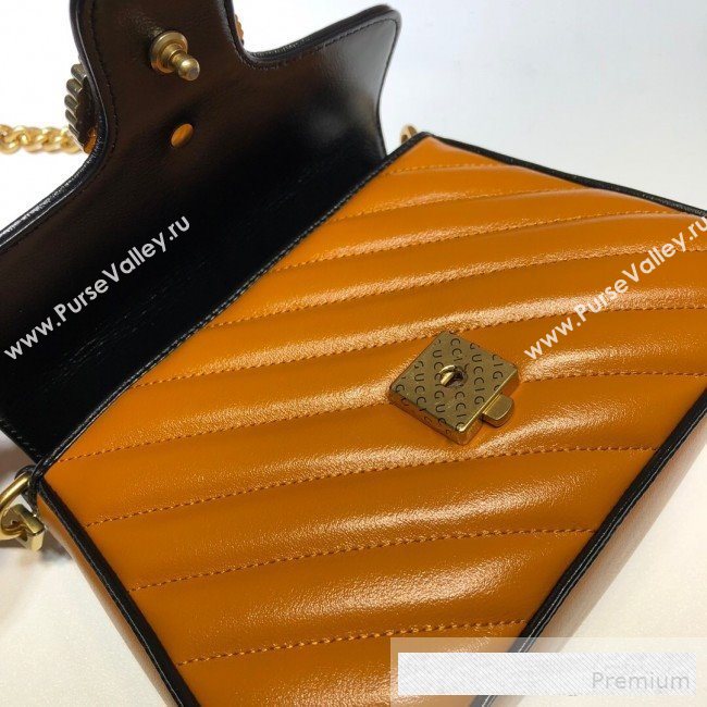 Gucci GG Diagonal Marmont Leather Mini Top Handle Bag 583571 Cognac Brown 2019 (DLH-9062418)