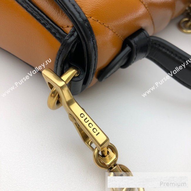 Gucci GG Diagonal Marmont Leather Mini Top Handle Bag 583571 Cognac Brown 2019 (DLH-9062418)