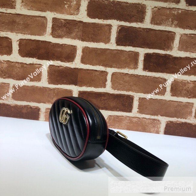 Gucci GG Diagonal Marmont Leather Belt Bag 476434 Black 2019 (DLH-9062420)