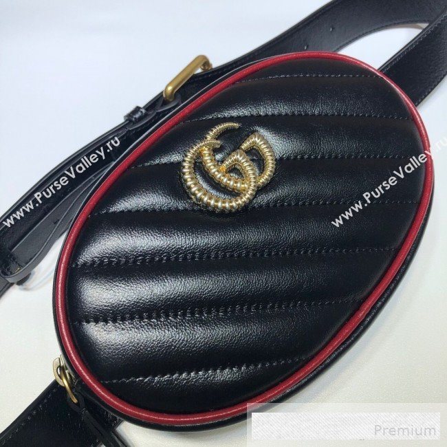 Gucci GG Diagonal Marmont Leather Belt Bag 476434 Black 2019 (DLH-9062420)