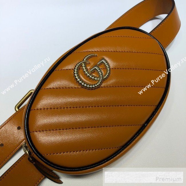 Gucci GG Diagonal Marmont Leather Belt Bag 476434 Cognac Brown 2019 (DLH-9062419)