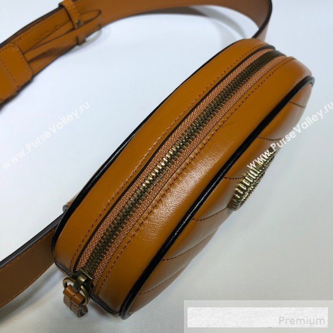 Gucci GG Diagonal Marmont Leather Belt Bag 476434 Cognac Brown 2019 (DLH-9062419)