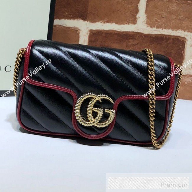 Gucci GG Diagonal Marmont Super Mini Bag 574969 Black 2019 (DLH-9062422)