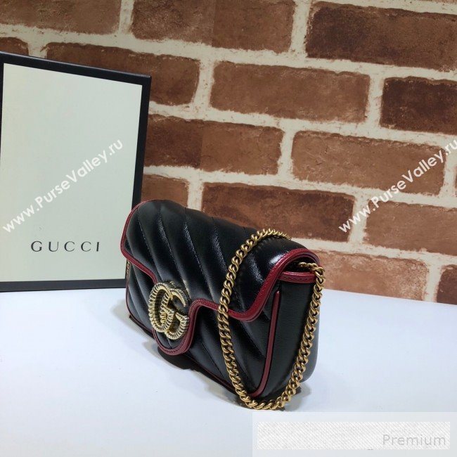 Gucci GG Diagonal Marmont Super Mini Bag 574969 Black 2019 (DLH-9062422)