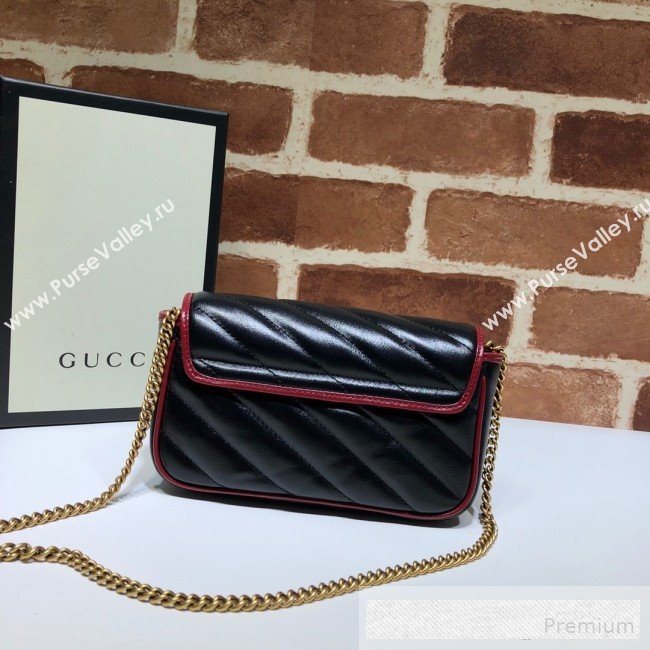 Gucci GG Diagonal Marmont Super Mini Bag 574969 Black 2019 (DLH-9062422)