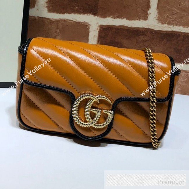 Gucci GG Diagonal Marmont Super Mini Bag 574969 Cognac Brown 2019 (DLH-9062421)