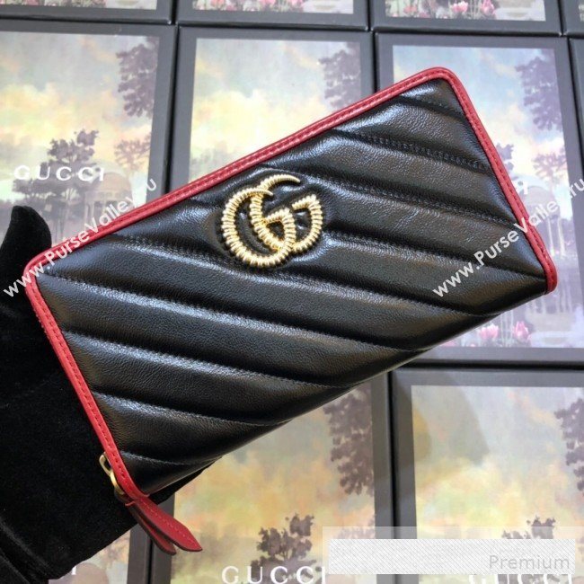 Gucci GG Diagonal Marmont Zip Around Wallet ‎573810 Black (BLWX-9062424)