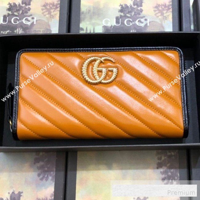 Gucci GG Diagonal Marmont Zip Around Wallet ‎573810 Cognac Brown   (BLWX-9062423)