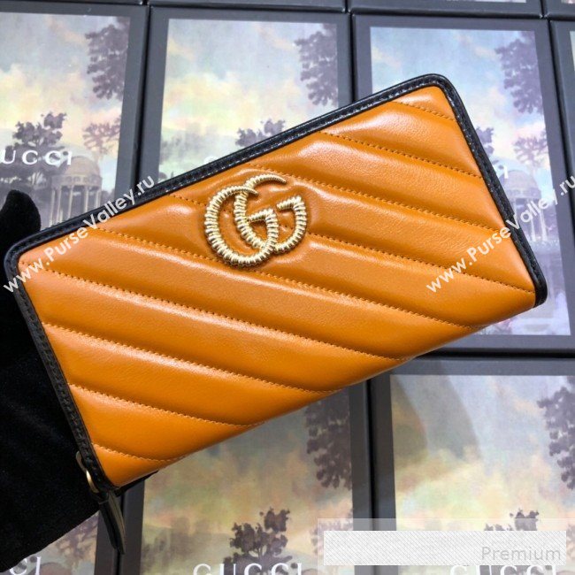 Gucci GG Diagonal Marmont Zip Around Wallet ‎573810 Cognac Brown   (BLWX-9062423)