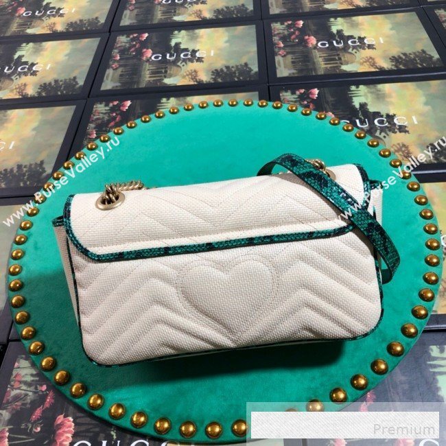 Gucci GG Marmont Raffia Small Shoulder Bag ‎with Snakeskin Trim 443497 White/Green 2019 (BLWX-9062425)