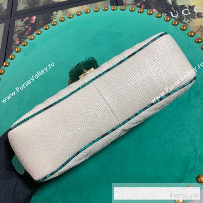 Gucci GG Marmont Raffia Small Shoulder Bag ‎with Snakeskin Trim 443497 White/Green 2019 (BLWX-9062425)
