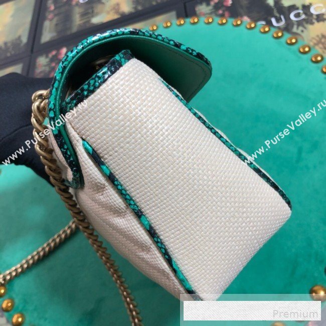 Gucci GG Marmont Raffia Small Shoulder Bag ‎with Snakeskin Trim 443497 White/Green 2019 (BLWX-9062425)
