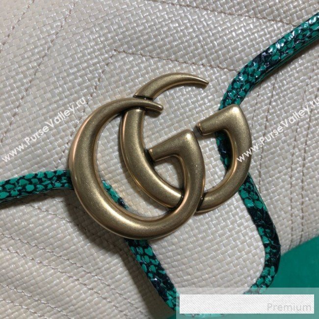 Gucci GG Marmont Raffia Small Shoulder Bag ‎with Snakeskin Trim 443497 White/Green 2019 (BLWX-9062425)