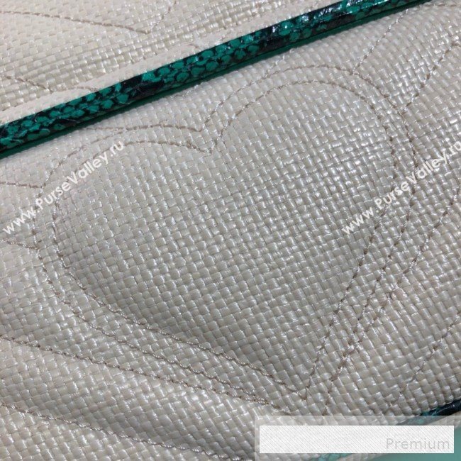 Gucci GG Marmont Raffia Small Shoulder Bag ‎with Snakeskin Trim 443497 White/Green 2019 (BLWX-9062425)