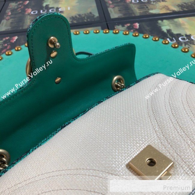 Gucci GG Marmont Raffia Small Shoulder Bag ‎with Snakeskin Trim 443497 White/Green 2019 (BLWX-9062425)
