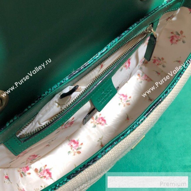 Gucci GG Marmont Raffia Small Shoulder Bag ‎with Snakeskin Trim 443497 White/Green 2019 (BLWX-9062425)