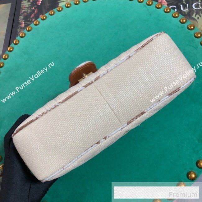 Gucci GG Marmont Raffia Small Shoulder Bag ‎with Snakeskin Trim 443497 White/Brown 2019 (BLWX-9062426)