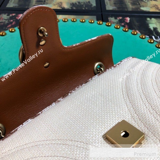 Gucci GG Marmont Raffia Small Shoulder Bag ‎with Snakeskin Trim 443497 White/Brown 2019 (BLWX-9062426)