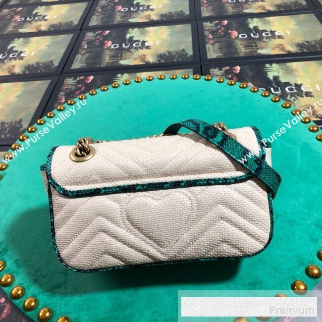 Gucci GG Marmont Raffia Mini Shoulder Bag ‎with Snakeskin Trim ‎446744 White/Green 2019 (BLWX-9062427)