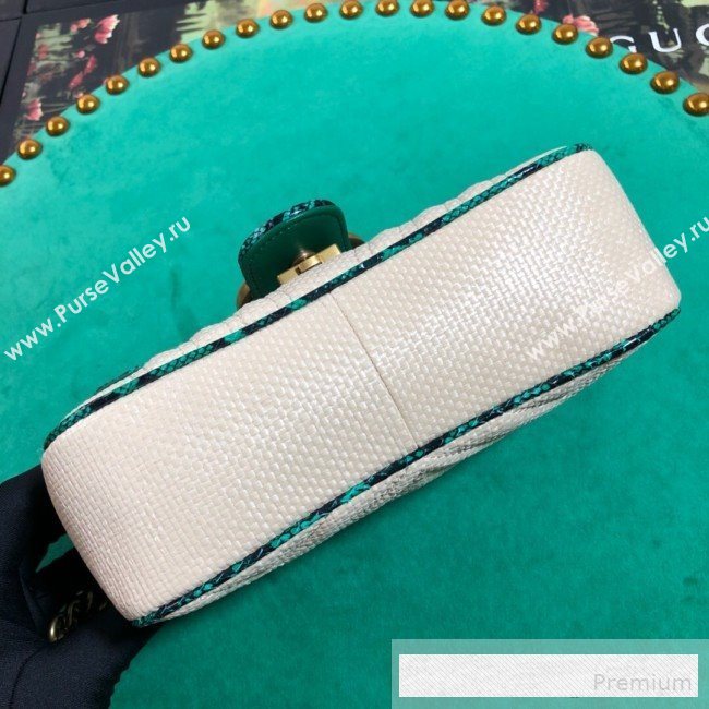 Gucci GG Marmont Raffia Mini Shoulder Bag ‎with Snakeskin Trim ‎446744 White/Green 2019 (BLWX-9062427)