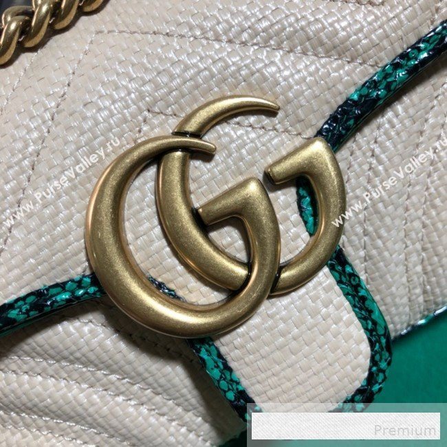 Gucci GG Marmont Raffia Mini Shoulder Bag ‎with Snakeskin Trim ‎446744 White/Green 2019 (BLWX-9062427)