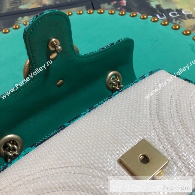 Gucci GG Marmont Raffia Mini Shoulder Bag ‎with Snakeskin Trim ‎446744 White/Green 2019 (BLWX-9062427)