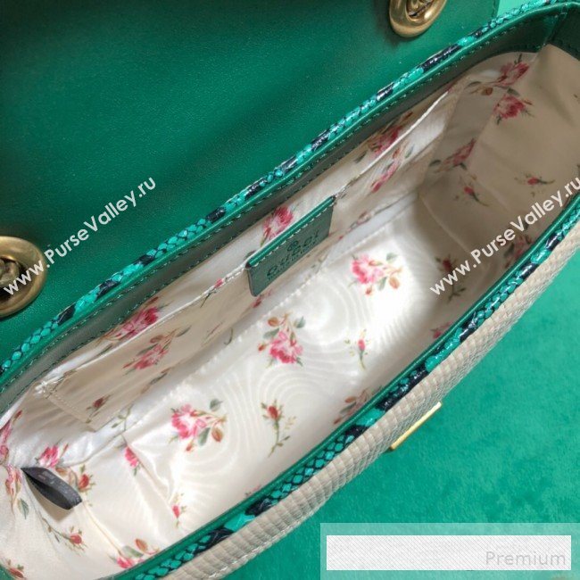 Gucci GG Marmont Raffia Mini Shoulder Bag ‎with Snakeskin Trim ‎446744 White/Green 2019 (BLWX-9062427)